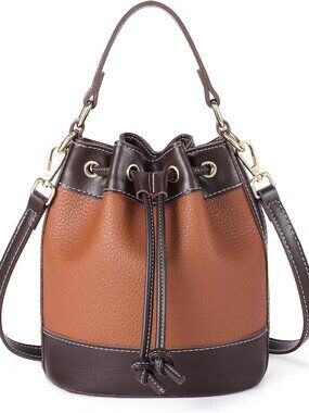 Small Bucket Bag for Women Vegan Leather Drawstring Crossbody Purse Top Handle H